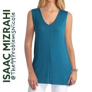 Isaac Mizrahi Sleeveless V-Neck Top in Deep Lagoon